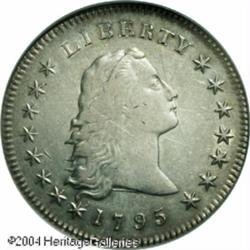 1795 S$1 Flowing Hair, Two Leaves AU53 NGC. B-2, B 1795 S$1 Flowing Hair, Two Leaves AU53 NGC.