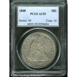 1848 S$1 AU55 PCGS. Apricot-tinged luster illumina 1848 S$1 AU55 PCGS.