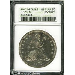 1870 S$1 --Cleaned--ANACS. Unc Details, Net AU50. B 1870 S$1 --Cleaned--ANACS. Unc Details, Net AU50