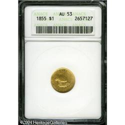 1855 G$1 AU53 ANACS. Bright yellow-gold patina wit 1855 G$1 AU53 ANACS.