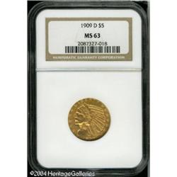 1909-D $5 MS63 NGC. Nicely struck design elements, 1909-D $5 MS63 NGC.