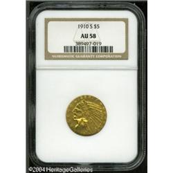 1910-S $5 AU58 NGC. Usually in VF to XF condition. 1910-S $5 AU58 NGC.