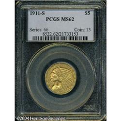 1911-S $5 MS62 PCGS. The mintmark is clear on this 1911-S $5 MS62 PCGS.