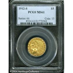 1912-S $5 MS61 PCGS. Above average strike for the 1912-S $5 MS61 PCGS.