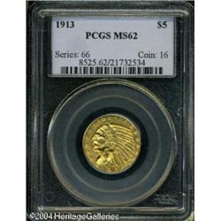 1913 $5 MS62 PCGS. Nicely struck design elements, 1913 $5 MS62 PCGS.