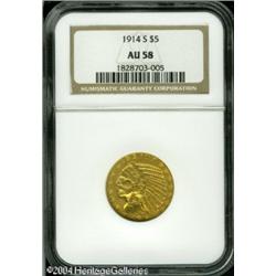 1914-S $5 AU58 NGC. Abundant, bright mint luster r 1914-S $5 AU58 NGC.