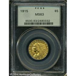 1915 $5 MS63 PCGS. Bright yellow-gold patina overl 1915 $5 MS63 PCGS.
