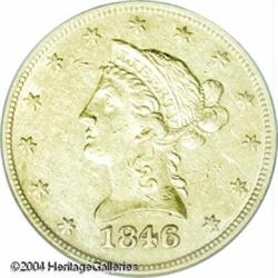 1846/5-O $10 AU50 PCGS. The 6 in the date has a di 1846/5-O $10 AU50 PCGS.