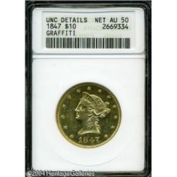 1847 $10 --Graffiti--ANACS. UNC Details, Net AU50. 1847 $10 --Graffiti--ANACS. UNC Details, Net AU50