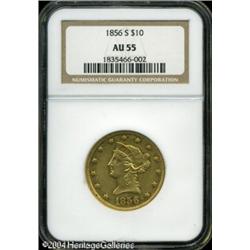 1856-S $10 AU55 NGC. Nicely defined, except for th 1856-S $10 AU55 NGC.