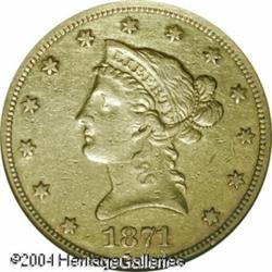 1871-CC $10 --Cleaned--ANACS. AU Details, Net XF45. 1871-CC $10 --Cleaned--ANACS. AU Details, Net XF