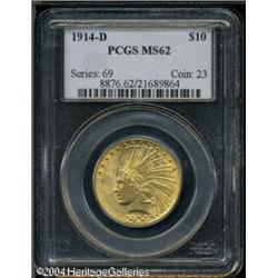 1914-D $10 MS62 PCGS. Lustrous and crisply struck 1914-D $10 MS62 PCGS.