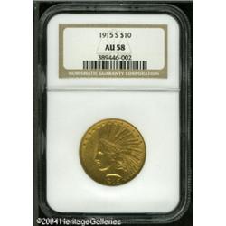 1915-S $10 AU58 NGC. Nicely struck and free from o 1915-S $10 AU58 NGC.