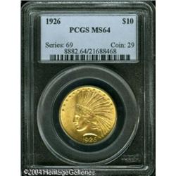 1926 $10 MS64 PCGS. Honey-gold patina graces lustr 1926 $10 MS64 PCGS.