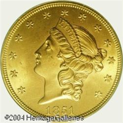 1851 $20 MS62 PCGS. This razor sharp representativ 1851 $20 MS62 PCGS.