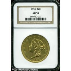 1853 $20 AU55 NGC. Breen-7161. Not the 1853/2 vari 1853 $20 AU55 NGC.