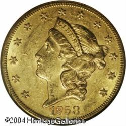 1858-S $20 AU58 NGC. Considerable reddish-golden l 1858-S $20 AU58 NGC.