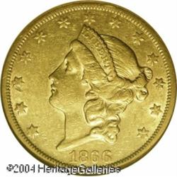 1866-S $20 Motto AU53 NGC. A very scarce issue tha 1866-S $20 Motto AU53 NGC.