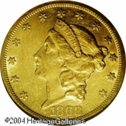 1868 $20 AU53 NGC. Lightly circulated and greatly 1868 $20 AU53 NGC.