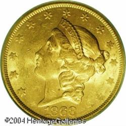 1868-S $20 AU58 PCGS. This piece is somewhat softl 1868-S $20 AU58 PCGS.