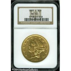 1869-S $20 AU53 NGC. A scarcer Type Two Double Eag 1869-S $20 AU53 NGC.
