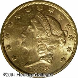 1869-S $20 AU58 PCGS. The difficulty of this scarc 1869-S $20 AU58 PCGS.