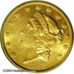 1869-S $20 MS61 PCGS. A lower-end Mint State examp 1869-S $20 MS61 PCGS.