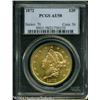 1872 $20 AU58 PCGS. A lustrous lemon-gold near-Min 1872 $20 AU58 PCGS.
