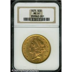 1875 $20 MS61 NGC. Generally well struck, with pea 1875 $20 MS61 NGC.