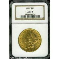 1876 $20 AU58 NGC. Attractive nearly uncirculated 1876 $20 AU58 NGC.