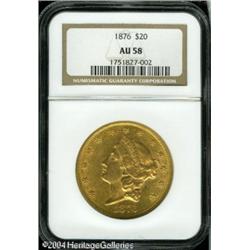 1876 $20 AU58 NGC. Extensive bright luster illumin 1876 $20 AU58 NGC.