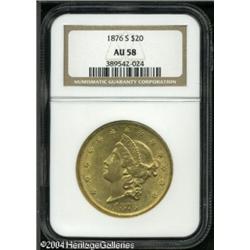 1876-S $20 AU58 NGC. Although the luster is slight 1876-S $20 AU58 NGC.
