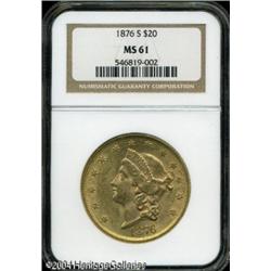 1876-S $20 MS61 NGC. A lustrous Type Two Twenty th 1876-S $20 MS61 NGC.