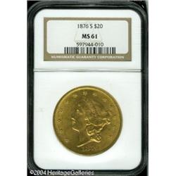 1876-S $20 MS61 NGC. Soft, frosted luster illumina 1876-S $20 MS61 NGC.
