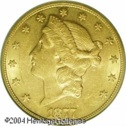 1877-CC $20 AU55 PCGS. An impressive apricot-gold 1877-CC $20 AU55 PCGS.