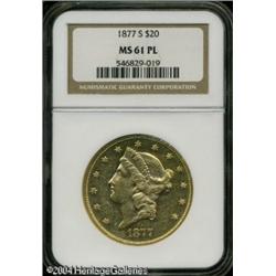 1877-S $20 MS61 Prooflike NGC. Bright apricot-gold 1877-S $20 MS61 Prooflike NGC.