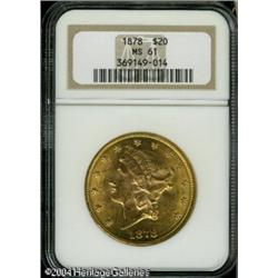 1878 $20 MS61 NGC. Well struck, with bright yellow 1878 $20 MS61 NGC.
