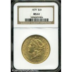 1879 $20 MS61 NGC. Honey-gold surfaces display sha 1879 $20 MS61 NGC.