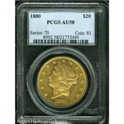 1880 $20 AU58 PCGS. Both sides are satiny in finis 1880 $20 AU58 PCGS.