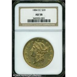 1884-CC $20 AU58 NGC. Well struck and lustrous, wi 1884-CC $20 AU58 NGC.