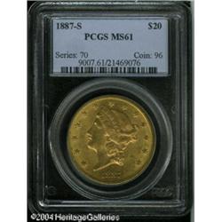 1887-S $20 MS61 PCGS. A greenish-gold representati 1887-S $20 MS61 PCGS.