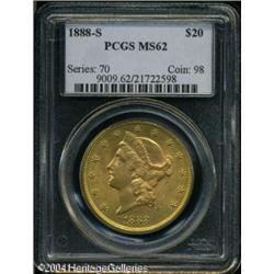 1888-S $20 MS62 PCGS. Apricot-gold patina reveals 1888-S $20 MS62 PCGS.