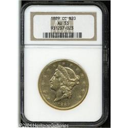 1889-CC $20 AU53 NGC. The shimmering luster is esp 1889-CC $20 AU53 NGC.