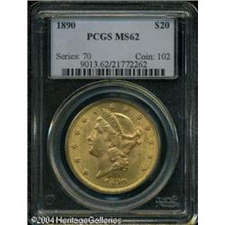 1890 $20 MS62 PCGS. Well struck motifs, and honey- 1890 $20 MS62 PCGS.