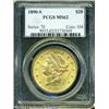 1890-S $20 MS62 PCGS. Light contact marks are scat 1890-S $20 MS62 PCGS.