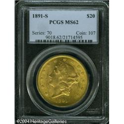 1891-S $20 MS62 PCGS. Rich peach-gold color envelo 1891-S $20 MS62 PCGS.