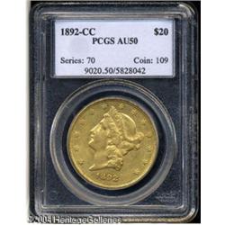 1892-CC $20 AU50 PCGS. Although in the shadow of t 1892-CC $20 AU50 PCGS.