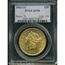1892-CC $20 AU58 PCGS. Pleasing for the grade, car 1892-CC $20 AU58 PCGS.