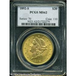 1892-S $20 MS62 PCGS. This is an attractive piece 1892-S $20 MS62 PCGS.