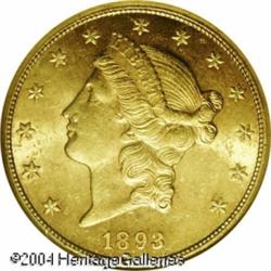 1893-CC $20 MS60 NGC. Very sharply struck, especia 1893-CC $20 MS60 NGC.